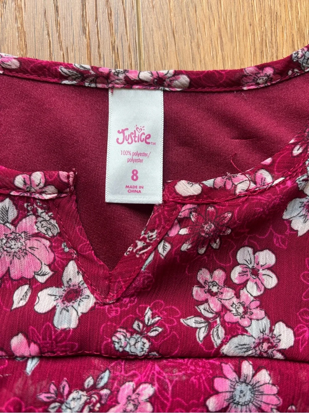 Justice Floral Bell-Sleeve Blouse - Burgundy with Pink Flowers